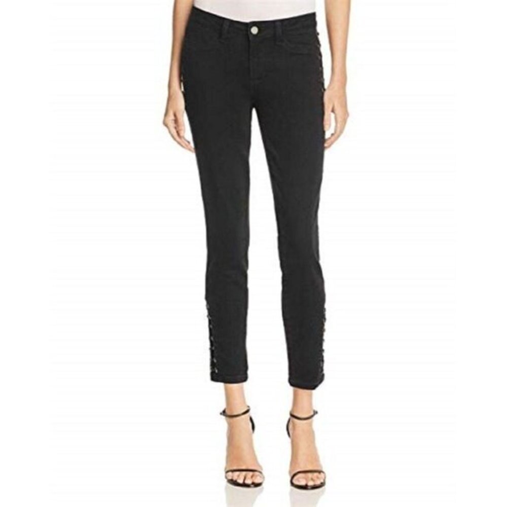 Paige Skinny Jeans Lacey Lace Up Detail Black Skinny Ankle Denim Jeans Sz 30 New